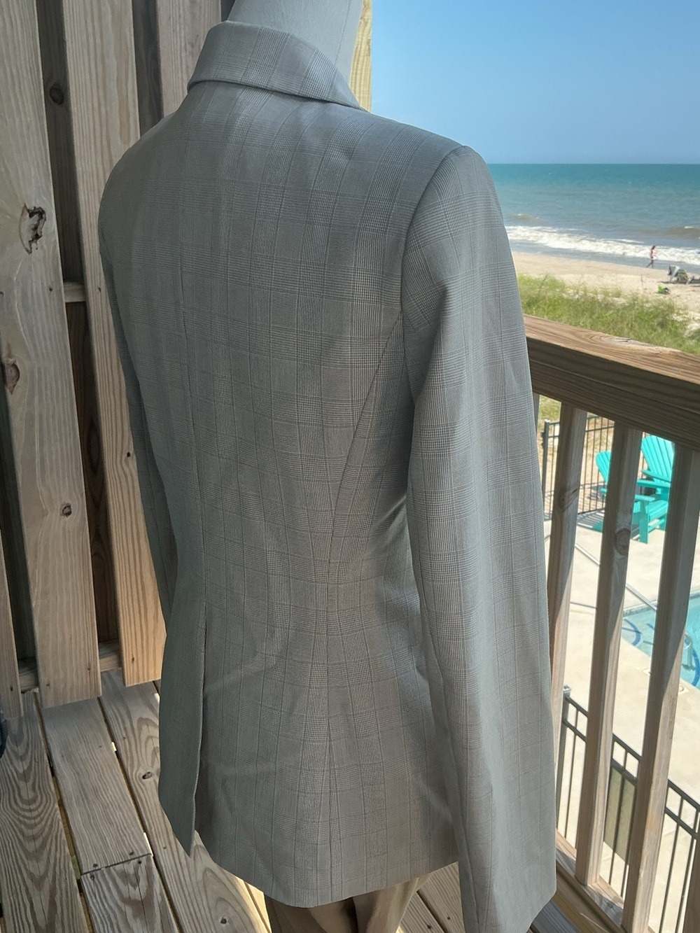 Calvin Klein Taupe Plaid Tailored Blazer - Picture 2 of 14